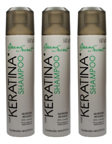3 Shampoo Keratina Open Secret 300 Ml Nutricion Intensiva