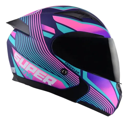 Casco Moto Mujer Morado Abatible Edge Supernova Pilot Dot