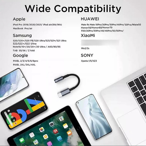 Adaptador Auriculares Type-c A 3,5 Mm,compatible Con Android
