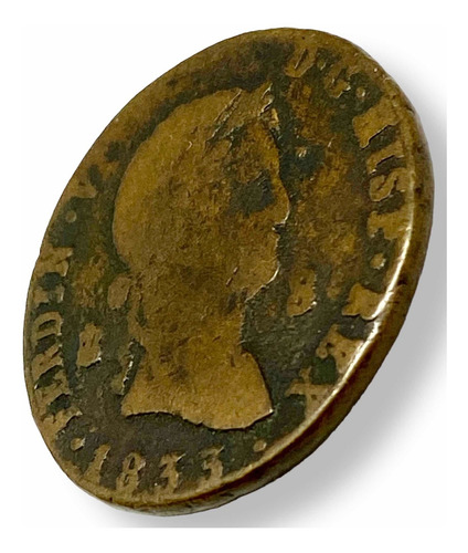 Antigua Moneda Cobre España 8 Maravedis 1833 R. Fernando Vii (Usado)