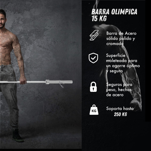 Barra Olimpica Importada 1.50 Mts Profesional Con Rulemanes Plateado