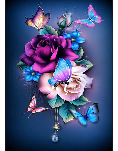 T Kit Pintura Con Diamantes Flores Mariposa Diy 5d 30x40cm
