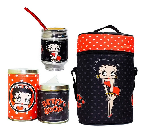 Imagen 1 de 4 de Equipo De Mate Sin Termo Betty Boop Cuero Set Kit Matero