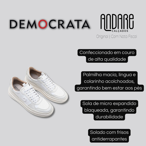 Sapatenis Democrata Masculino Denim Block Couro Original