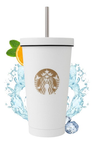 Vaso Liso De Metal De 600 Ml Con Tapa Y Popote Color Blanco (clicuc)
