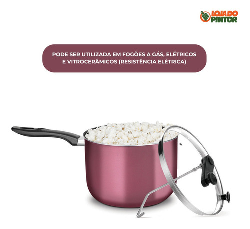 Pipoqueira Antiaderente N22cm 4,8l Com Tampa De Vidro Mta