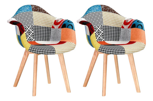 Pack 2 Sitial Poltrona Patchwork Wood Multicolor