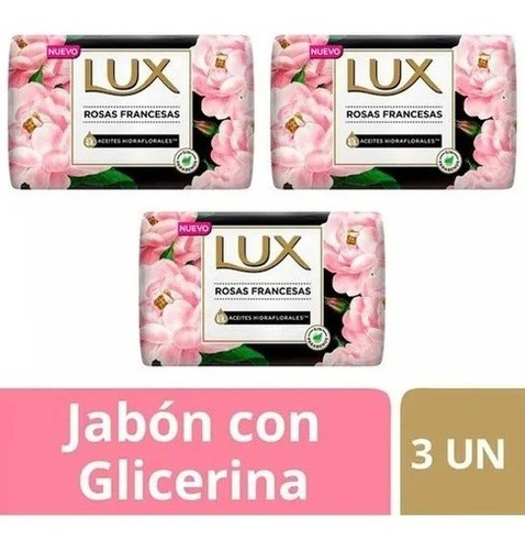 Pack X 3u Jabon En Barra Aceites De Rosas Francesas Lux 125g