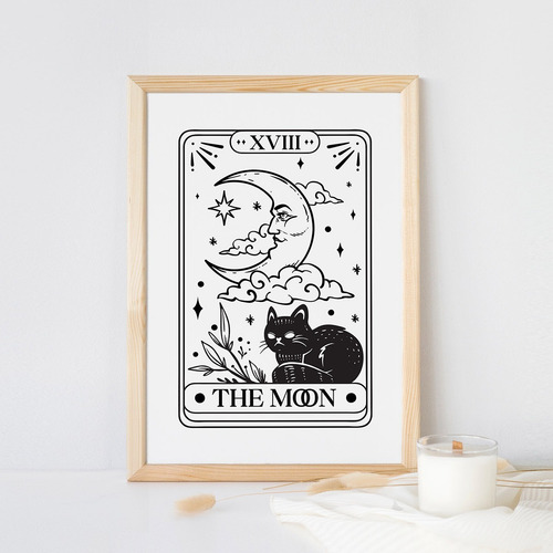 Imagen 3 de 3 de Set 2 Cuadros Cartas De Tarot El Sol & La Luna Marco 40x30cm