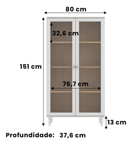 Ditália E-957 estante para livros 2 portas vidro Branco