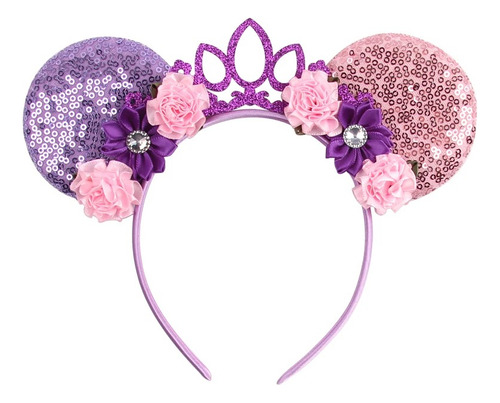 Orejas Minnie Mouse Mickey Diadema Morado Rosa Flores Corona