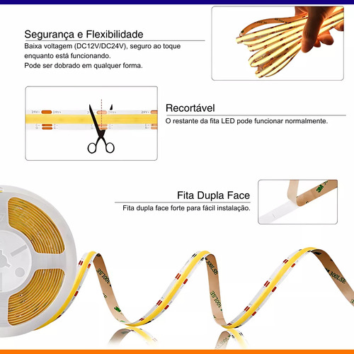 Fita Led Cob Cct 608 Led 28w/m + Controladora Dimmer