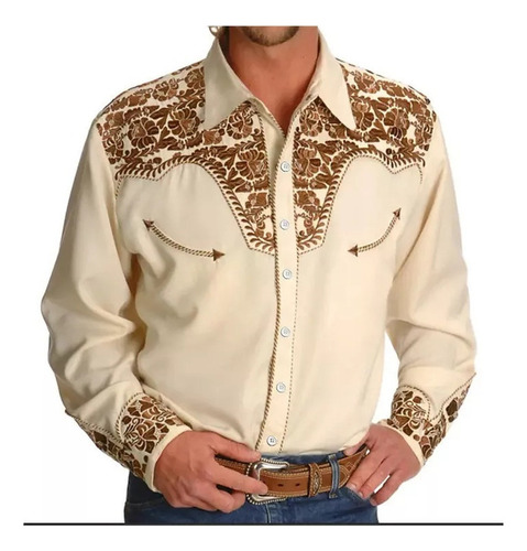 Camisa Vaquera Ajustada Con Bordado Para Hombre