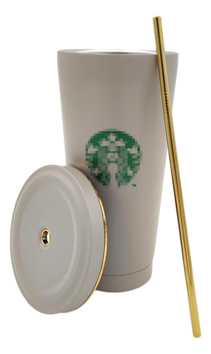 Vaso Liso De Metal De 600 Ml Con Tapa Y Popote Color Gris (clicuc)