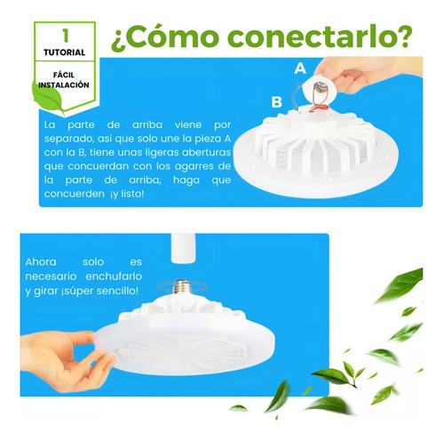 Ventilador Techo Abanico Socket Fijo E27 Luz Led 3 Tonos