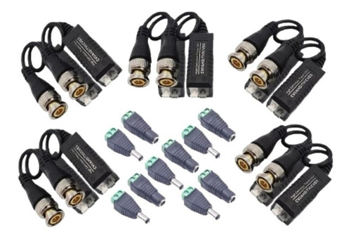 Kit 5 Video Balun  X 10 Conectores Dc 12v 5 Macho Y 5hembra