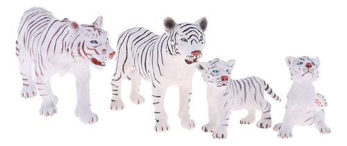 4 Piezas Simulación Blanco Tigre Figura Juguete Modelo