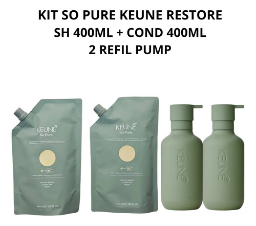Kit Keune So Pure Restore Sh 400ml + C 400ml + 2 Frasco Pump