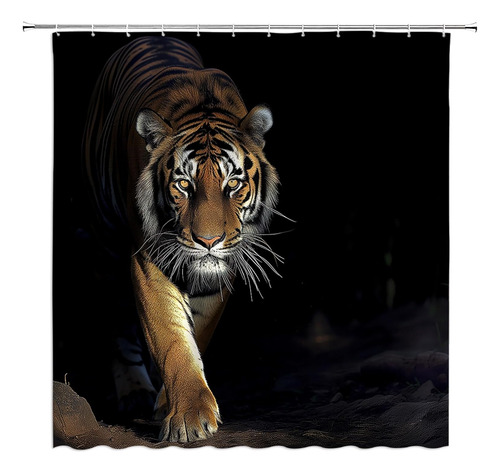 Cortina De Ducha Con Diseño De Tigre Con Ganchos, Animales S