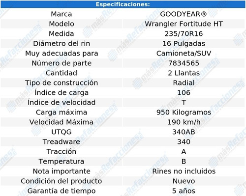 Par De Llantas 235/70r16 106t Goodyear Wrangler Fortitude Ht