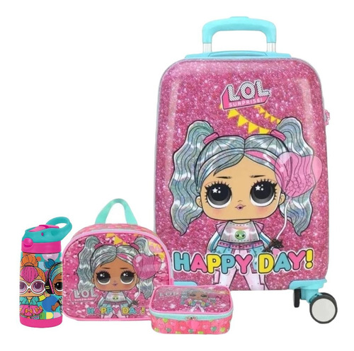 Kit Completo Mala Malinha Bordo Menina Escolar Lol 4 Rodinha