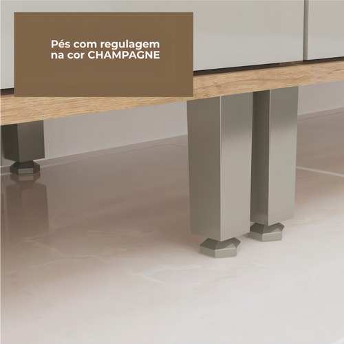 Armário de Cozinha Completa Com Balcão 10 Portas 3 Gavetas Com Vidro e Nicho Para Micro Ondas Madeirado e Mocca Isis Luciane