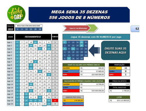 Mega Sena 3 Planilhas 6, 7 E 8 Numeros Exclusivos