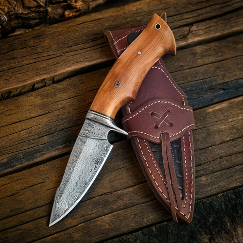Cuchillo De Caza Bigcat Roar De Damasco Hecho A Mano Hoja