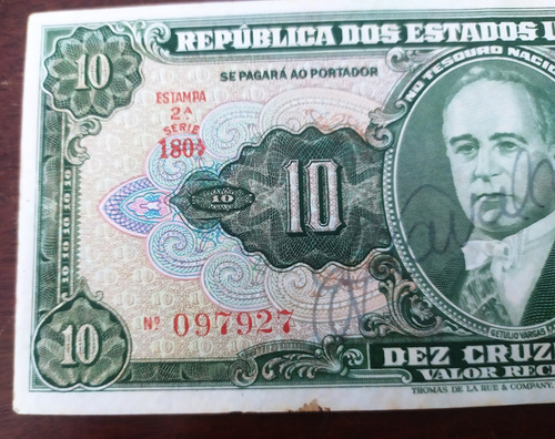 Linda Cédula C075 10 Dez Cruzeiros Getúlio Vargas Autografad