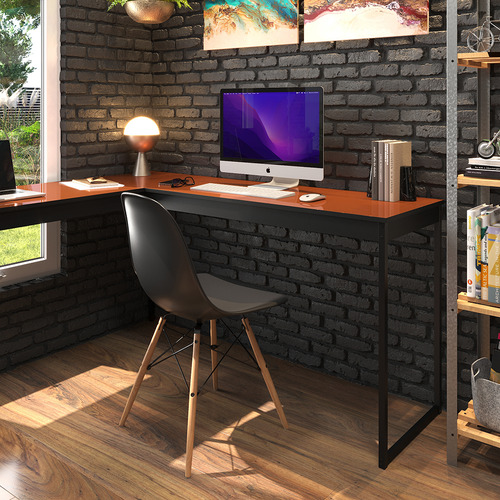 Mesa De Canto Em L Preto Com Cobre Para Home Office Ou Escritório - Estrutura Robusta E Design Industrial