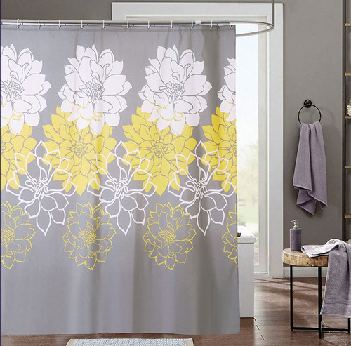 Neecan Cortina Ducha Estampado Floral Gris Amarillo Para 12