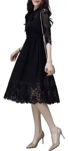 Vestidos De Negro Elegantes Casuales Hermosos Manga 3/4