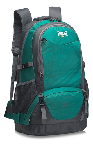 Mochila Camping Trekking Everlast Acolchada Viaje Reforzada Color Verde-gris 13797t3 Diseño De La Tela Liso