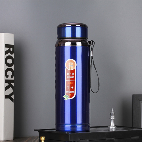 Termo 1 L Vaso Botella Acero Inoxidable Agua Fría/caliente Azul Oscuro