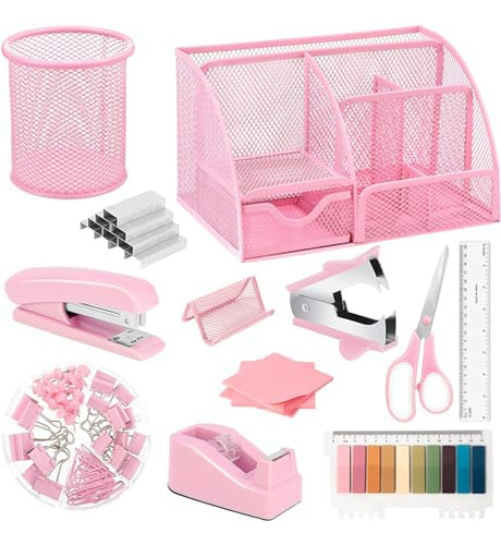 Organizador De Escritorio Rosa Y Kit De Accesorios, Suminist