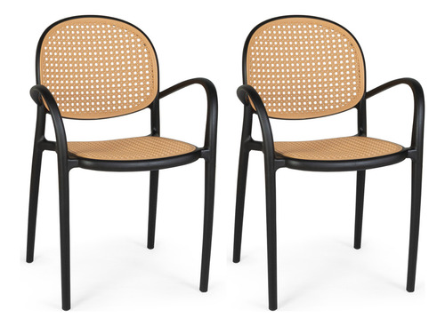 Kit 2 Cadeiras de Jantar Roma com Braço para Sala e Cozinha Magazine Decor Cor Preto