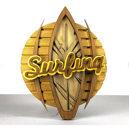 Figura Decorativa Tabla Surfs Surfista En Madera