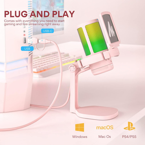 Micrófono Gamer Maono Gamerwave Dgm20 Rgb, Rosa