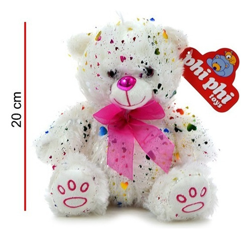 Peluche Oso Con Corazoncitos Aplicados - Orig. Phi Phi Toys Color Blanco