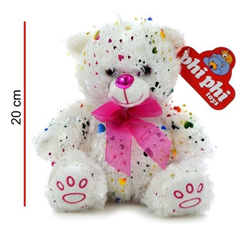 Peluche Oso Con Corazoncitos Aplicados  - Orig. Phi Phi Toys Color Blanco