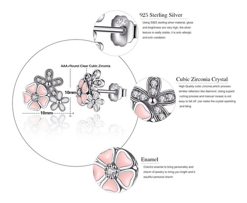 Aros De Plata 925 Con Circones - Bello Diseño De Flor Cerezo