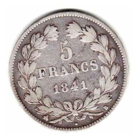 Moneda Francia Plata Año 1841 B Rey Luis Felipe I Muy Buena