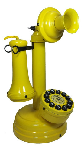 Telefone Antigo Amarelo Castiçal  Artesanal Vintage Retrô