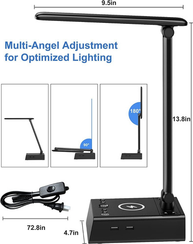 Lampara De Escritorio Led Con Reloj Puertos Corriente Y Usb