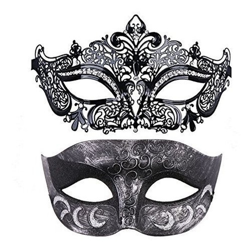 2 Pieces Masquerade Mask For Couples, Venetian Mardi Gras Co