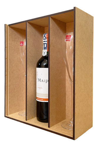 Caja Madera Mdf Botella Vino Y 2copas S/bot S/copas C/grabad