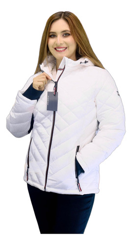 Chamarra Tommy Hilfiger Color Blanco Mod. Tw4mp215 Con Gorro
