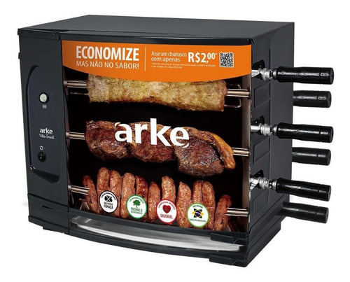 Assador Elétrico Arke Vitta Smart 03 Espetos Rotativo 127v