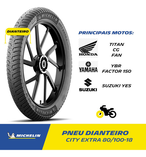 Pneu Dianteiro 80/100-18 Michelin City Extra Sem Câmara