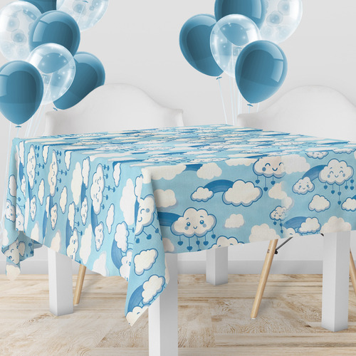 1 Toalha Mesa Festa Tnt Nuvem Céu Az Chuva Coração 140x140 Cor Azul Céu Azul Nuvem Coração
